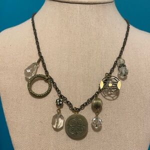 Lenora Dame necklace 18.5” artisan metal dangle pendant crystal